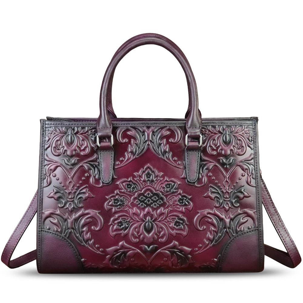 Genuine Leather Satchel Purse Embossed Top Handle Handbag Handmade >:)